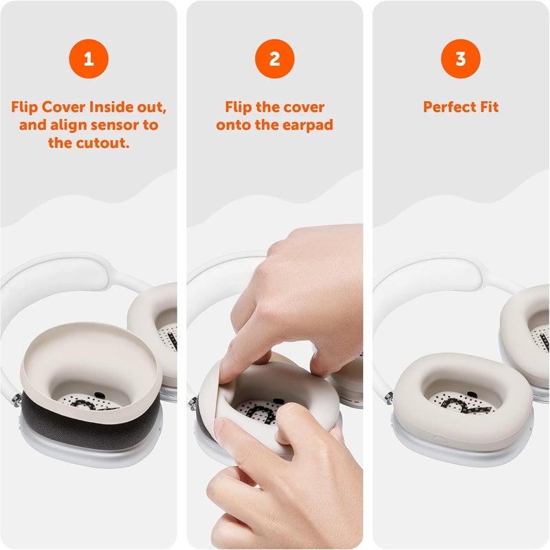 WC SweatZ Max - Patented Protective Earpad Covers for Airpods Max Made by Wicked Cushions | Sweatproof & Easily Washable | Full Earpad Sweat Protection | Beige - Image 5